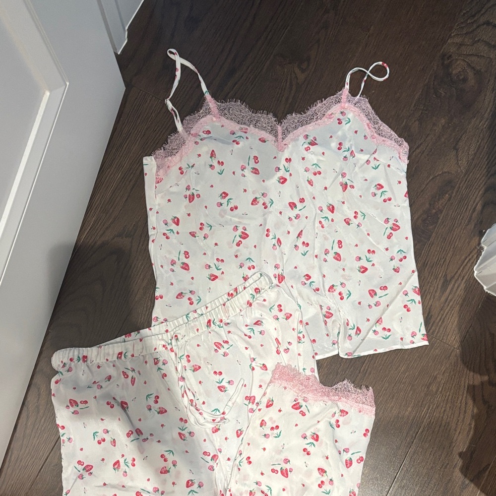 Abound Cherry Print Pajama Set with Pink Lace